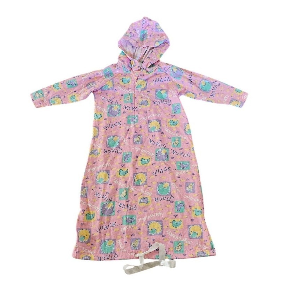 Vintage Hanna Andersson Baby 6-12M Hooded Sleep Gown Pink Duck Print USA Size 70